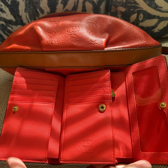 Authentic MCM Red-orange Soft Leather Crossbody Bag with trifold wallet - Picture 10 of 12